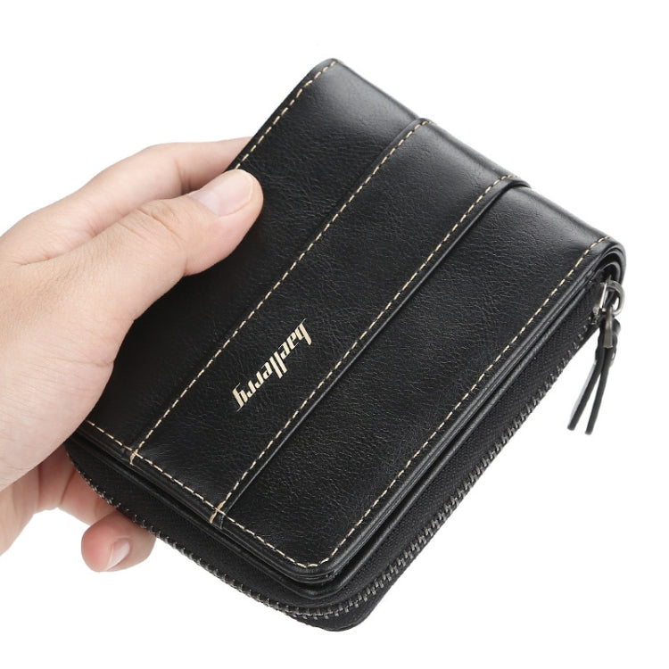 Baellerry Men Short Wallet Buckle Multi-card Coin Purse Tri-fold Zip Wallet