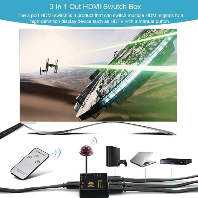 4K 3 into 1 out HDMI Switcher With Remote Control