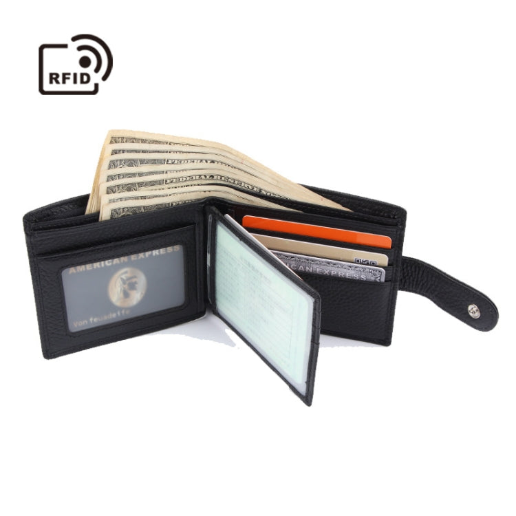 Anti-Theft Brush RFID Men Wallet Short Strap Button Multi-Card Layer Men Wallet