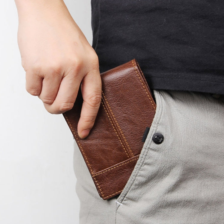 Men Retro Portable Wallet Short Cowhide Leather Wallet, Black, Coffee, Brown