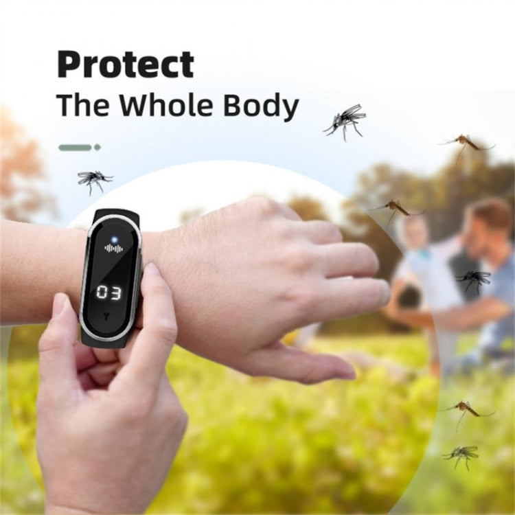 M21 Ultrasonic Mosquito Repellent Bracelet with Step Counter & Clock & Temperature Function