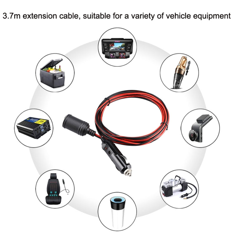 12-24V Car Cigarette Lighter Plug Extension Line, Cable Length 3.7m