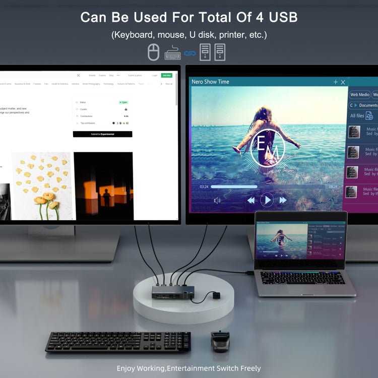 2 In 1 Out 4K 60Hz KVM HDMI Switch USB Swltch Splitter Box HUB