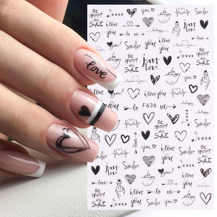 10 PCS Cartoon Heart Letters Comic Character Nail Art Sticker 3D Adhesive Nail Stickers