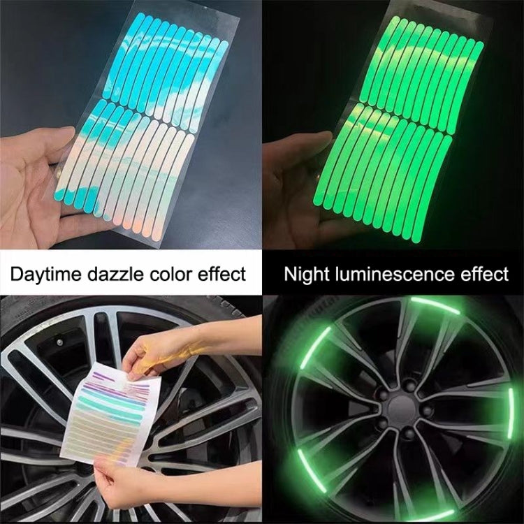 20pcs /Set Car Rainbow Wheel Hub Reflective Stickers Tire Luminous Warning Decoration, Color: Rainbow