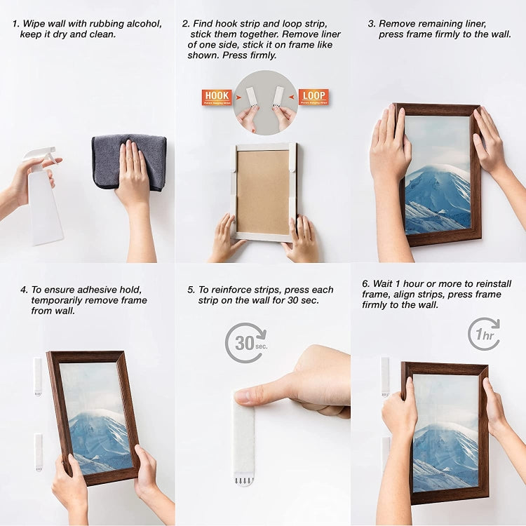 Picture Hanging Strips Hook and Loop Tape Picture Hanger 9.5x2cm, 4.5x1.7cm, 9.5x2cm