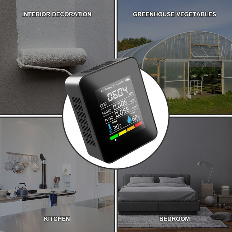 5 In 1 Temperature Humidity TVOC HCHO CO2 Large Screen Display Power Digital Air Quality Monitor