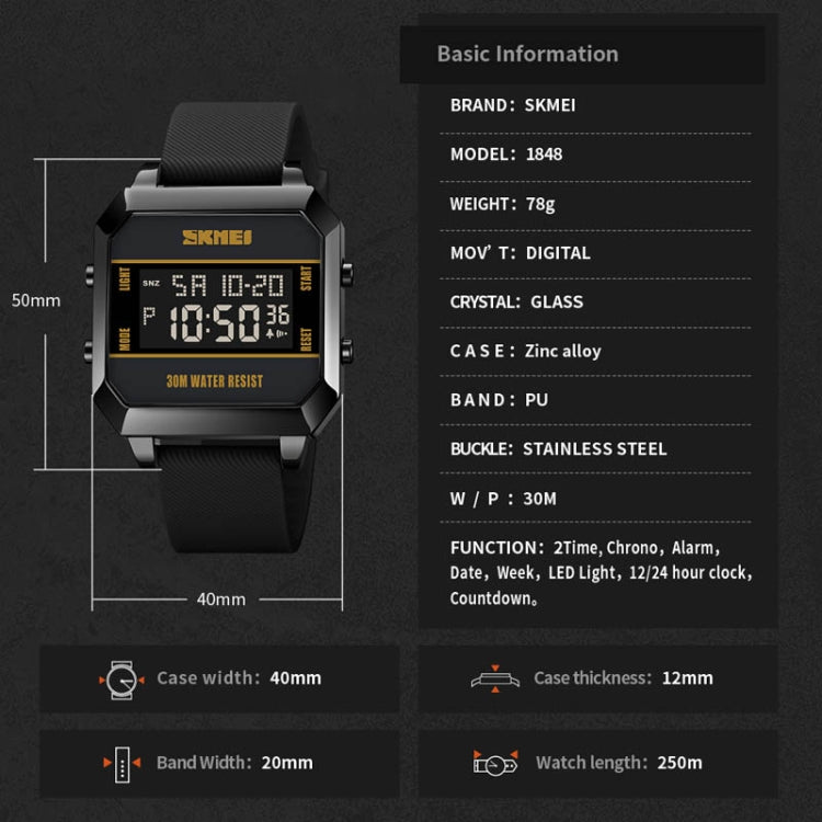 SKMEI 1848 Fashion Multifunctional Student Sports Waterproof Men Watch