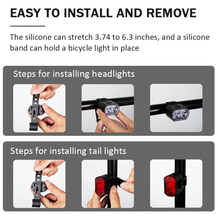 Bicycle Headlight Double T6 Lamp Beads + 16 LED Tail Light Set Rechargeable Helmet Warning Light