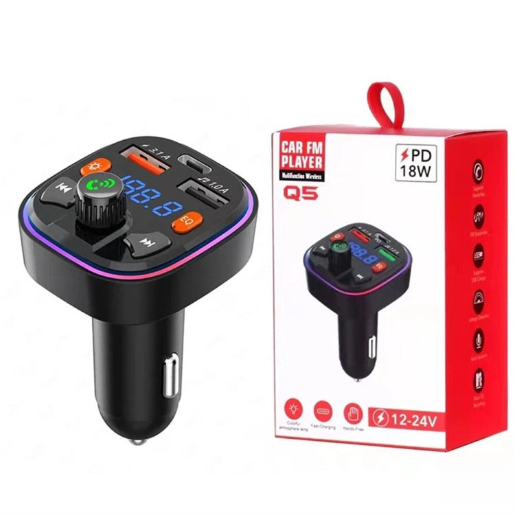 3.1A USB+PD Bluetooth Car Charger Car FM Transmitter Colorful Lighting
