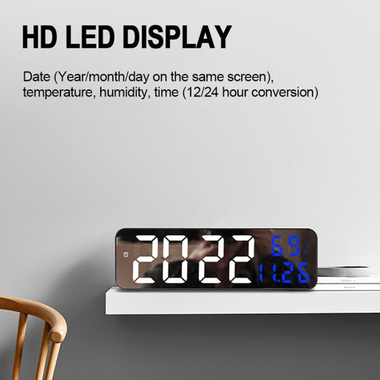 671 Mirror Screen Digital LED Alarm Clock USB Plug-in/Battery Dual-use With Temperature/Humidity Display