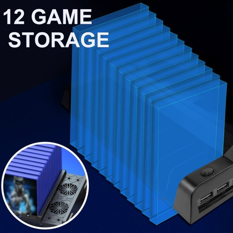 For PS4 / PS4 Slim / PS4 Pro Cooling Fan Stand Console Vertical Stand Cooler with Dual Controller Charger