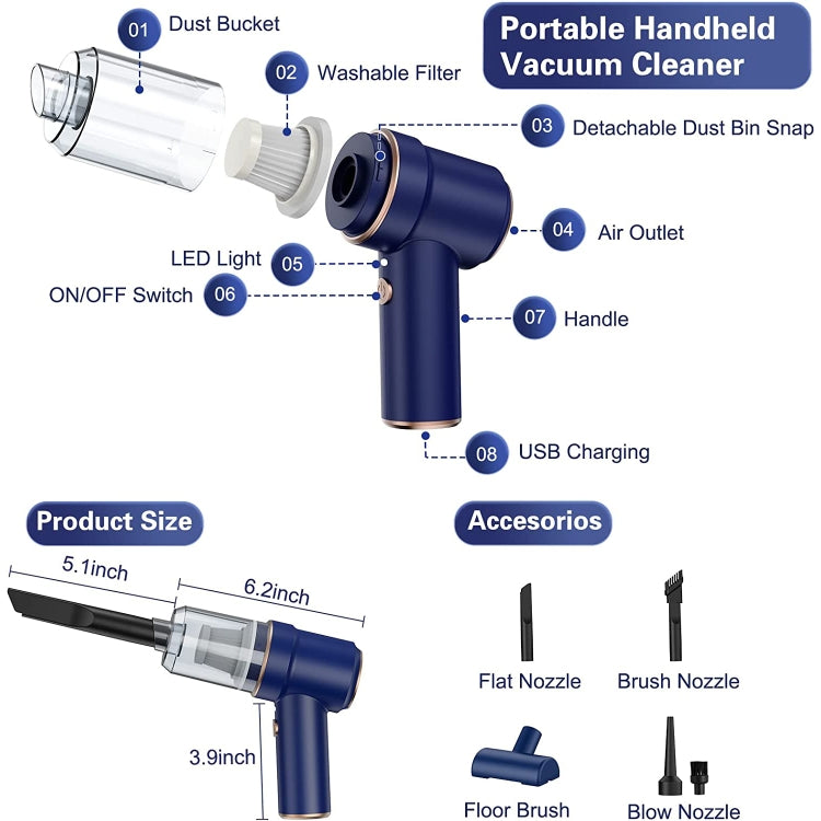 SUITU ST-6638 Car Wireless Vacuum Cleaner Suction and Blower Integrated With Light ,Spec: