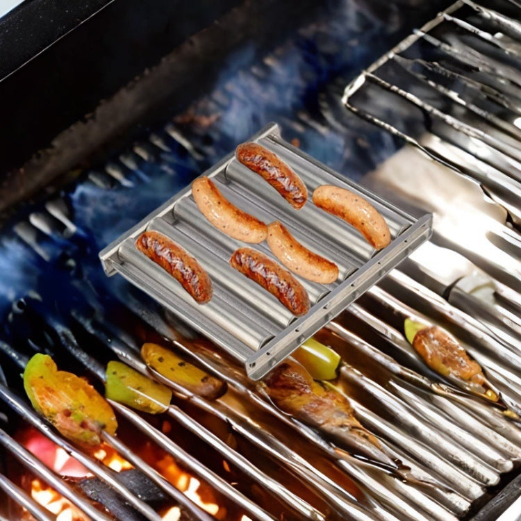 Hot Dog Sausage Grill Stainless Steel Wooden Handle BBQ Rack Kitchen Tools