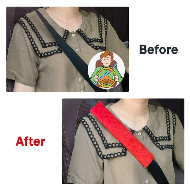 1pair Car Plush Seat Belt Embroidered Shoulder Pad Cover