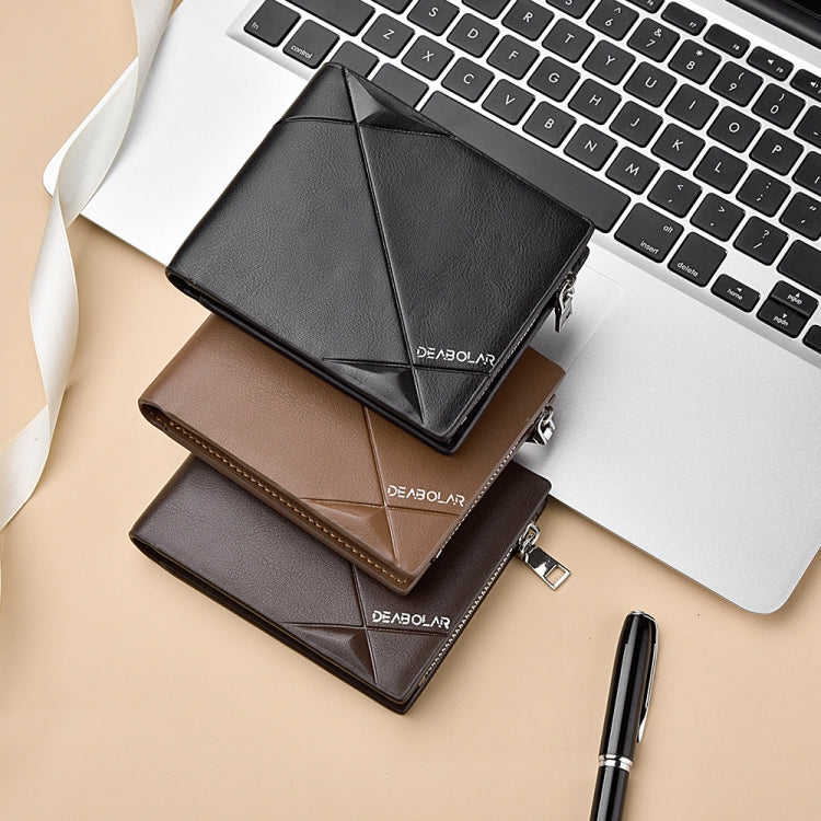 DEABOLAR Men Short PU Leather Tri-fold Horizontal Wallet Large-capacity Multi-card Wallet