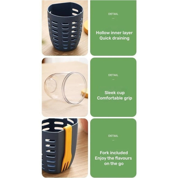 600ml Fruit and Veggie Snack Cup with Lid and Fork Airtight Leak-proof Salad Box