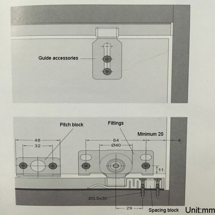Closet Sliding Door Pulley Fittings Silent Sliding Door Accessories With 8 Screws