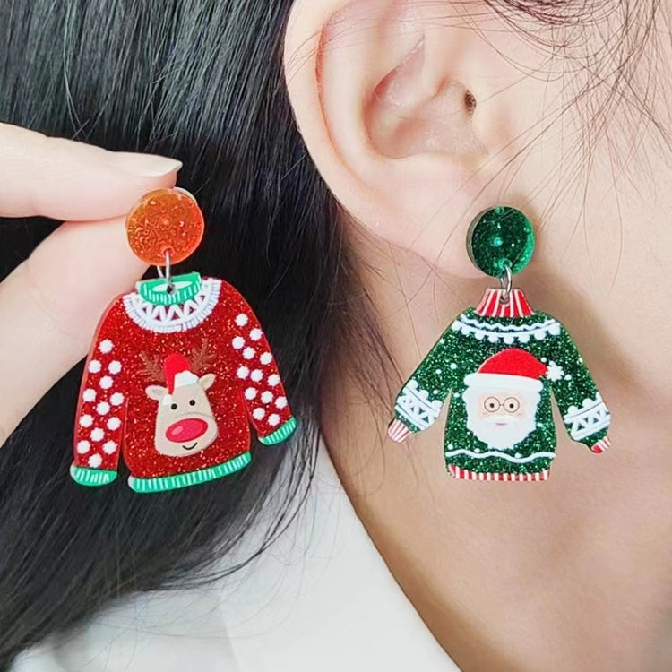1pair Sweater Christmas Earrings Cute Elk Snowman Earstuds
