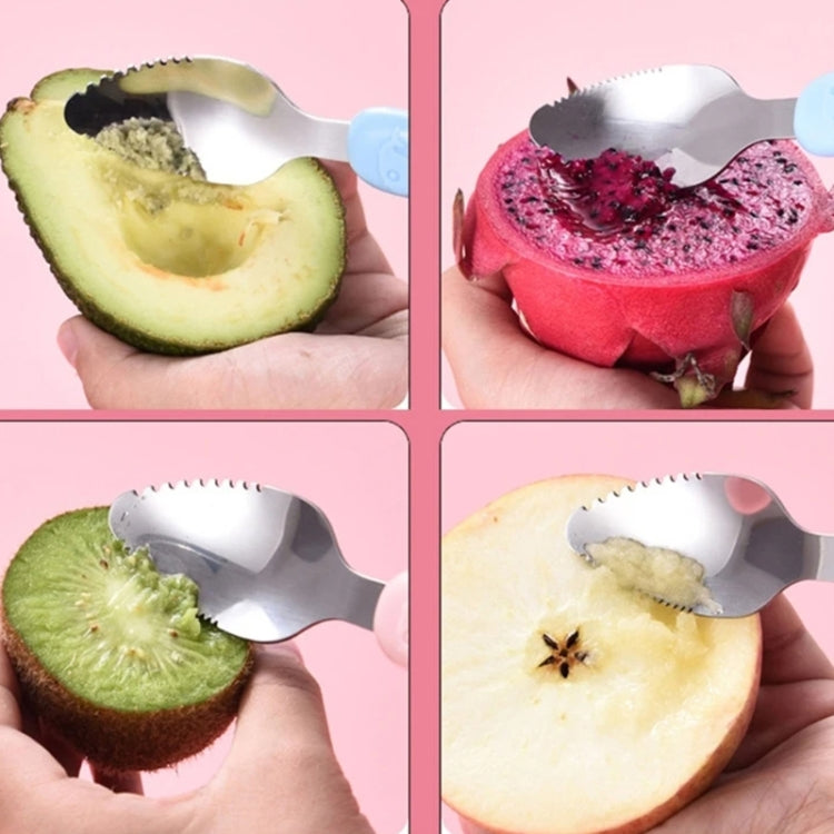 Baby Fruit Double-Ended Scraping Spoon 304 Stainless Steel Silicone Soft Spoon