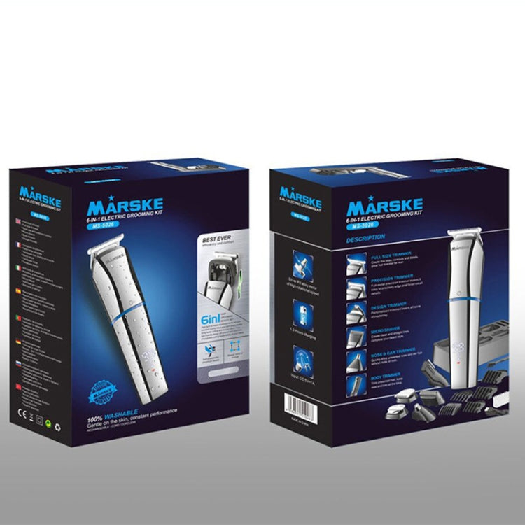 MARSKE 6 In 1 Hair Clipper Grooming Set Rechargeable Razor Carving Nose Hair Trimmer