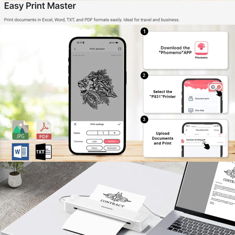 Phomemo P831 Bluetooth Portable Thermal Transfer Printer Support A4 / Letter / A5 / B5 Plain Paper Printing