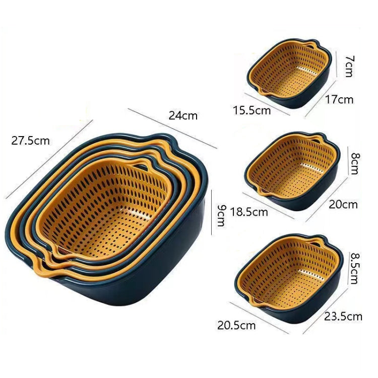 8 In 1 Drain Basket Double-Layer Vegetable Washing Basket Fruit Basin