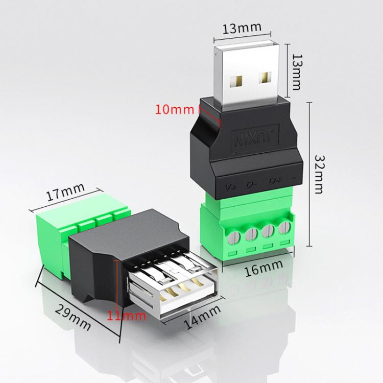 JUXIN USB2.0 Plug Adapter Type-A to 4 Pin Screw Terminal Block Connector