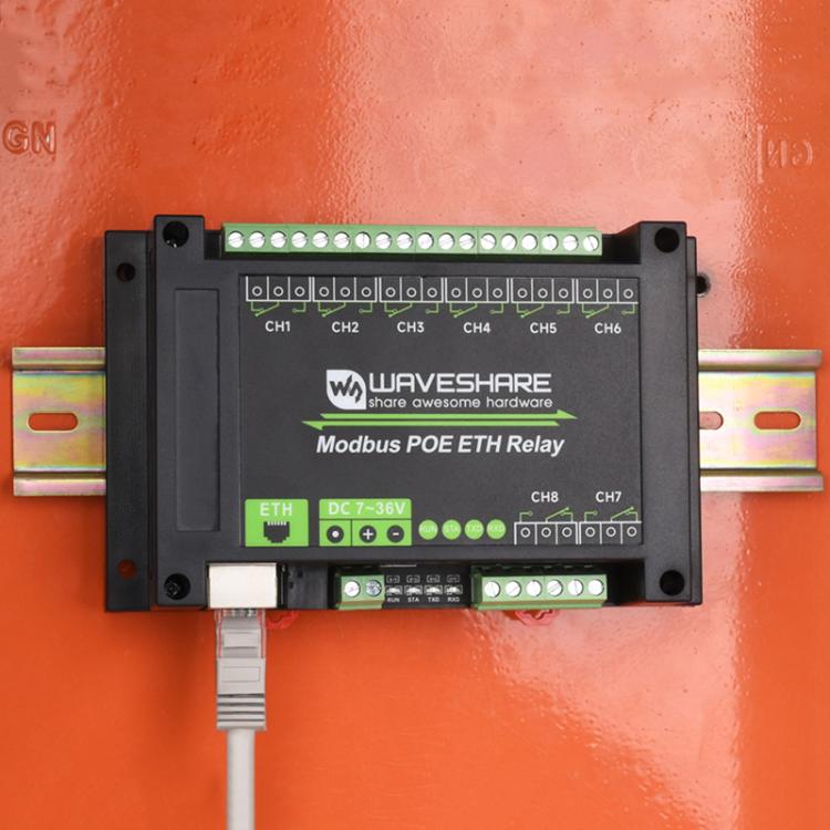 Waveshare 24964 Industrial 8-ch Ethernet Relay Module, PoE Port Communication