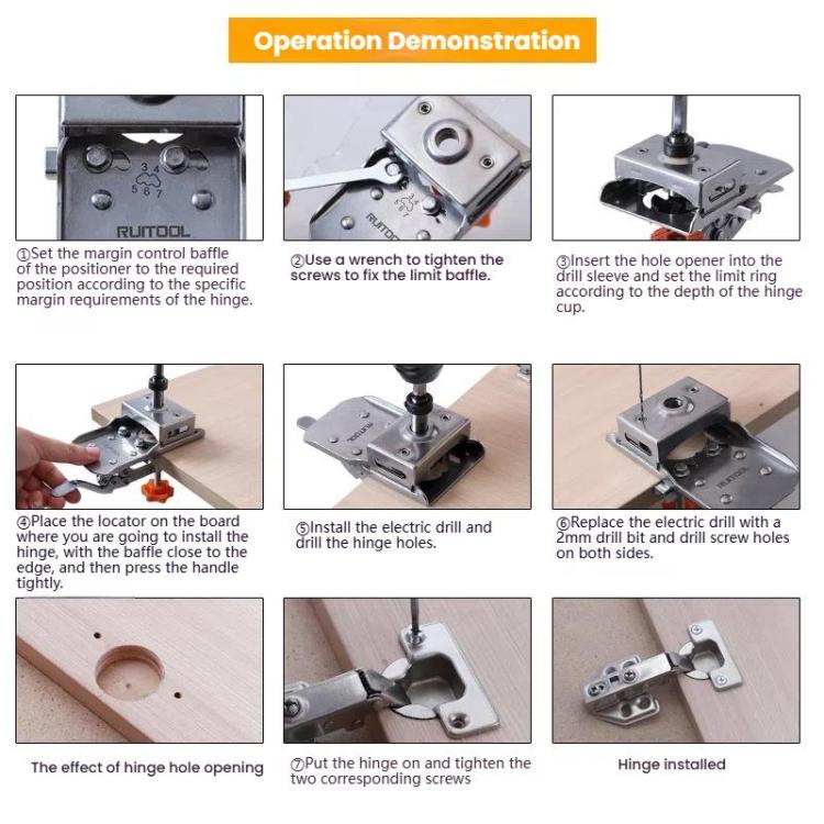 RUITOOL Stainless Steel Hinge Puncher Locator Adjustable Margin Quick Jig Woodworking Closet Door Hinge Punching Tool