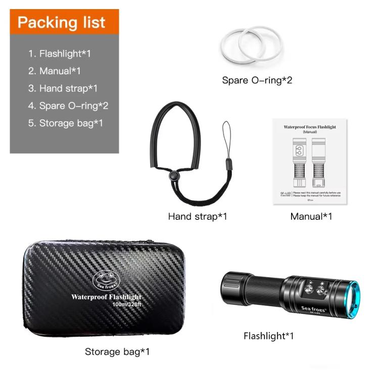Sea Frogs SF-L03 100m/325FT IPX8 Underwater Video Light 1000 lm Diving Flashlight