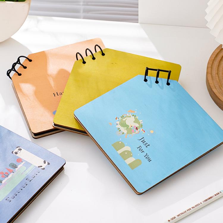 DIY Wooden Square Memorial Album Kids Growth Photo Album Cartoon Photo Book