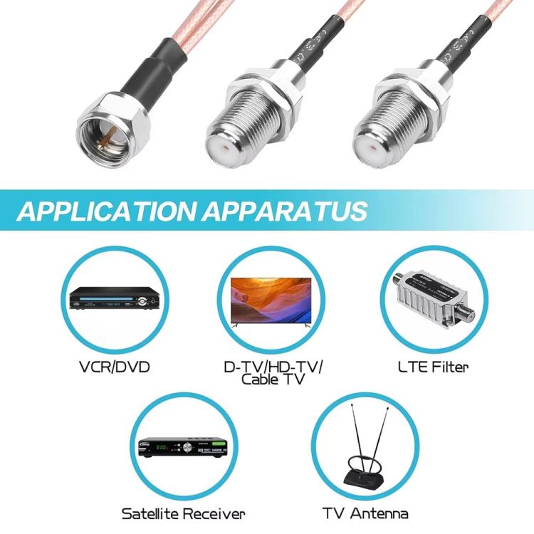 F-Splitter Coaxial RF Cable F Male To Dual Female Splitter