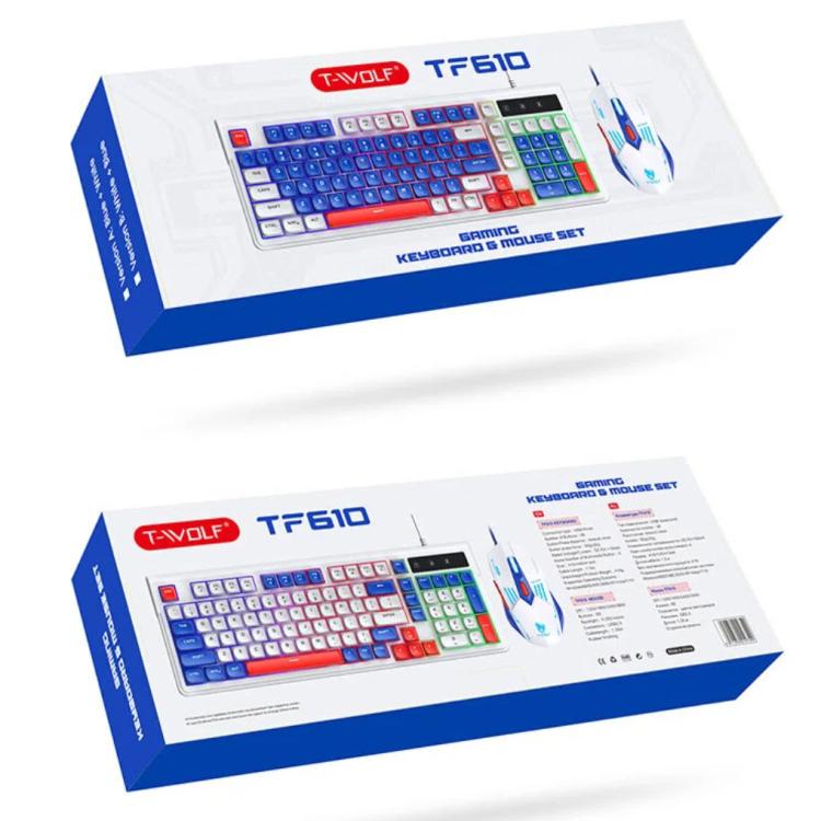 T-WOLF TF610 USB-C/Type-C Wired 98 Keys Keyboard and Mouse Combo Dual-Tone Keycaps Gaming Set