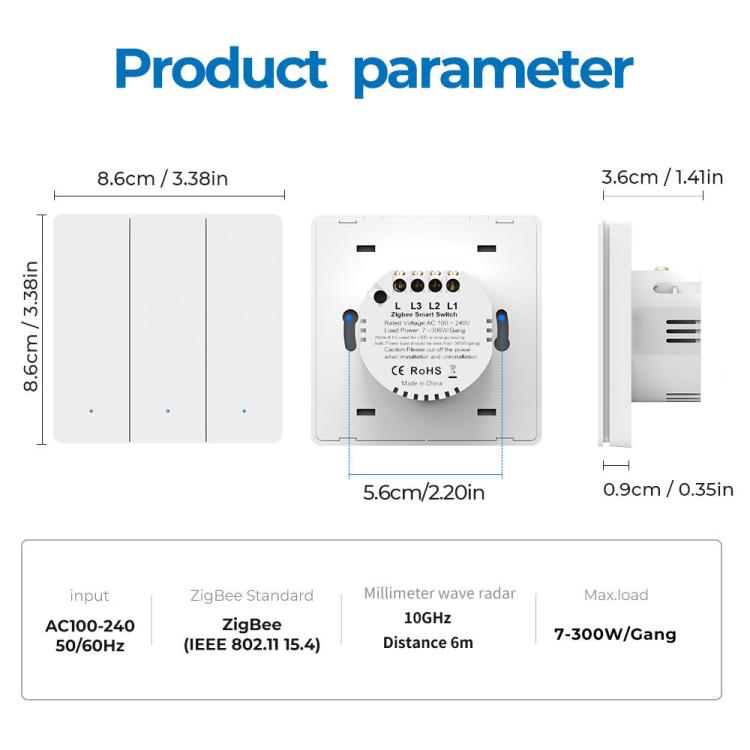 Compatible Tuya ZigBee Smart Light Switch With Radar Motion Sensor No Capacitor Required