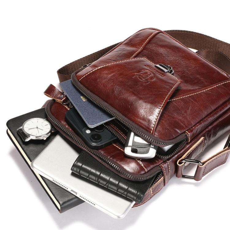 BULL CAPTAIN 041 Large Capacity Top Layer Cowhide Retro Shoulder Messenger Bag