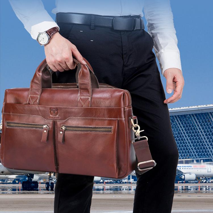BULL CAPTAIN 056 Large Capacity Top Layer Cowhide Retro Business Hand-Held Briefcase