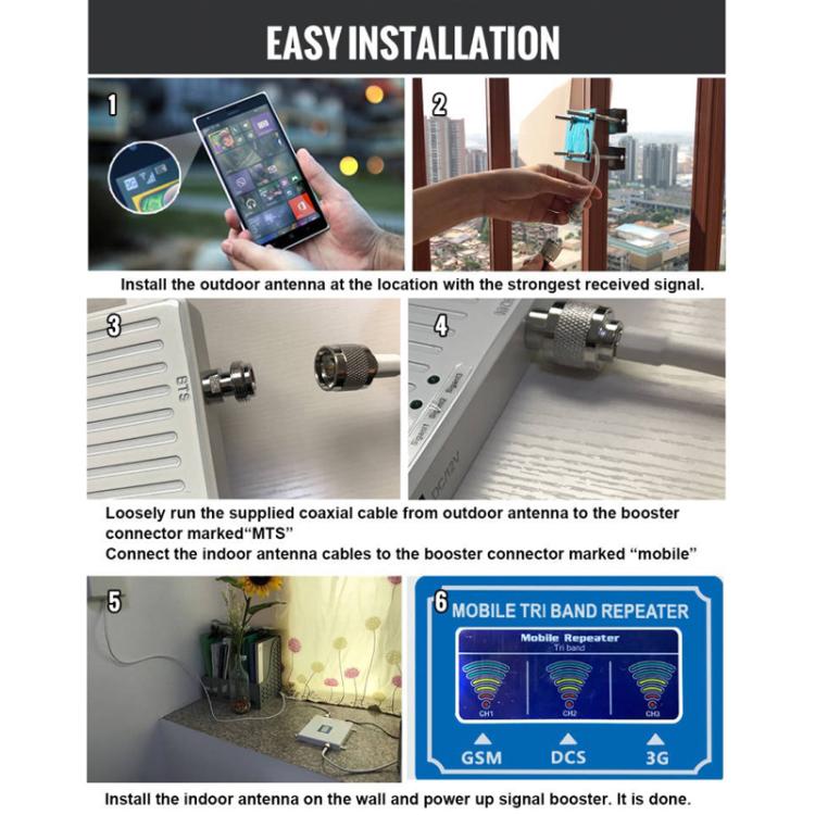 Triple-Band 900/1800/2100 Mobile Phone Signal Reception Booster Amplifier