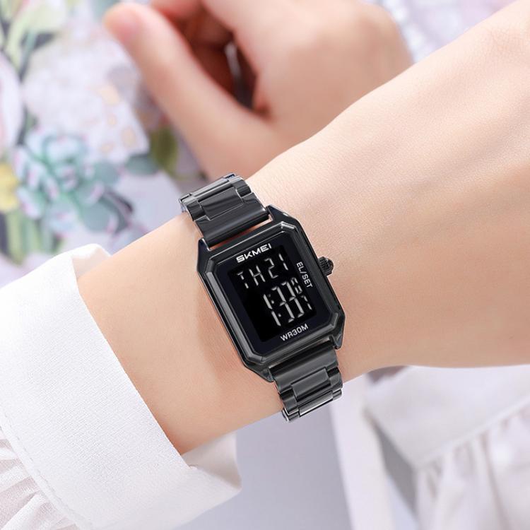 SKMEI 2493 Small Women Electronic Watch Square Steel Strap Watch