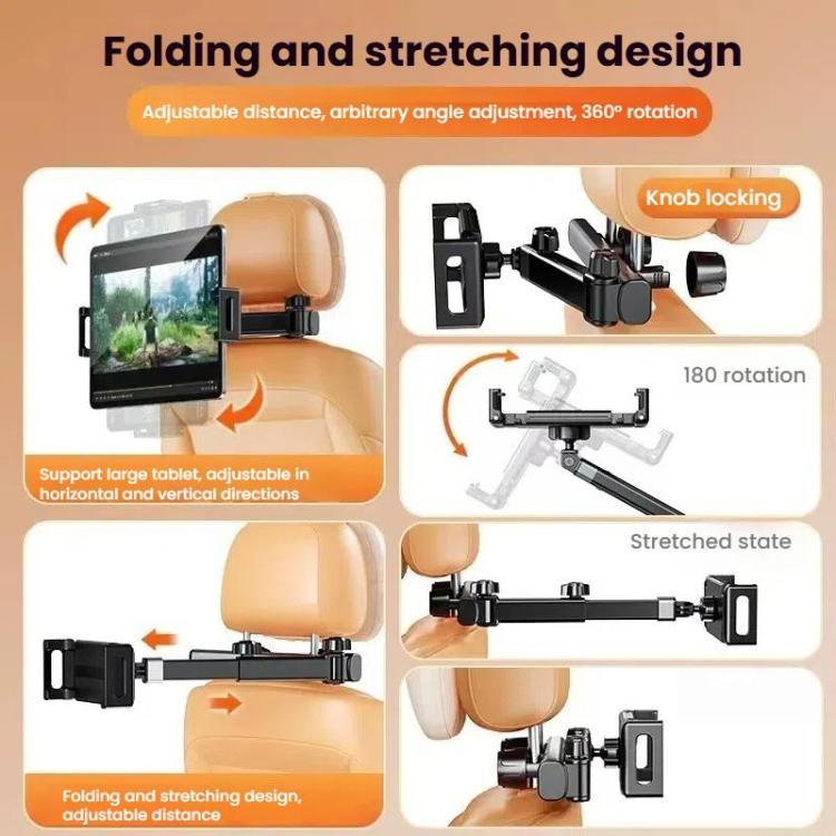 Telescopic Car Rear Pillow Phone Tablet Holder 2-section Folding Headrest Bracket