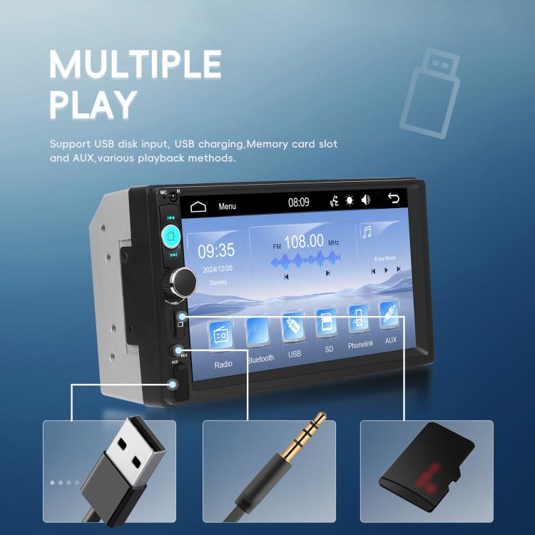 7 Inch Wired Carplay Dual Butt MP5 Player Bluetooth Big Screen Car Center Control