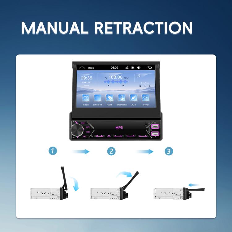 7 inch Universal Manual Retractable Screen Car MP5 Player Car Center Control All-in-One Wired Carplay
