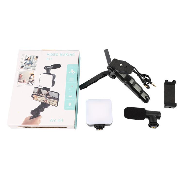 49 LEDs Streaming Lighting Kit for Phone All-in-One Video Recording Set with Tripod Stand & Microphone