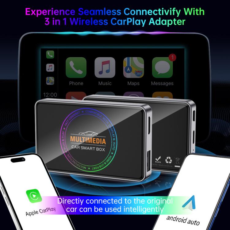 BY971 Wireless CarPlay Adapter 3-In-1 Car TV Stick HDMI Out Sync For Laptop/TV