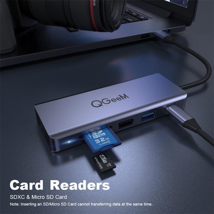 QGeeM 9 In 1 USB-C/Type-C Docking Station Hub VGA+2xHDMI+PD 87W+USB2.0/USB3.0+SD/Micro SD+3.5mm