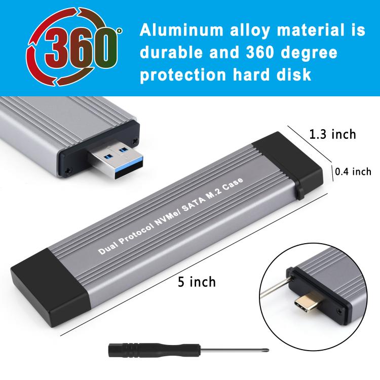 10Gbps USB3.1 Gen2 NVMe Hard Drive Enclosure With Direct Plug USB + Type-C Dual Interface