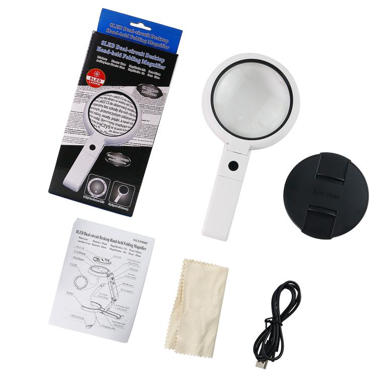 90mm 10X Foldable Handheld Magnifying Glass With 8 LED Lights