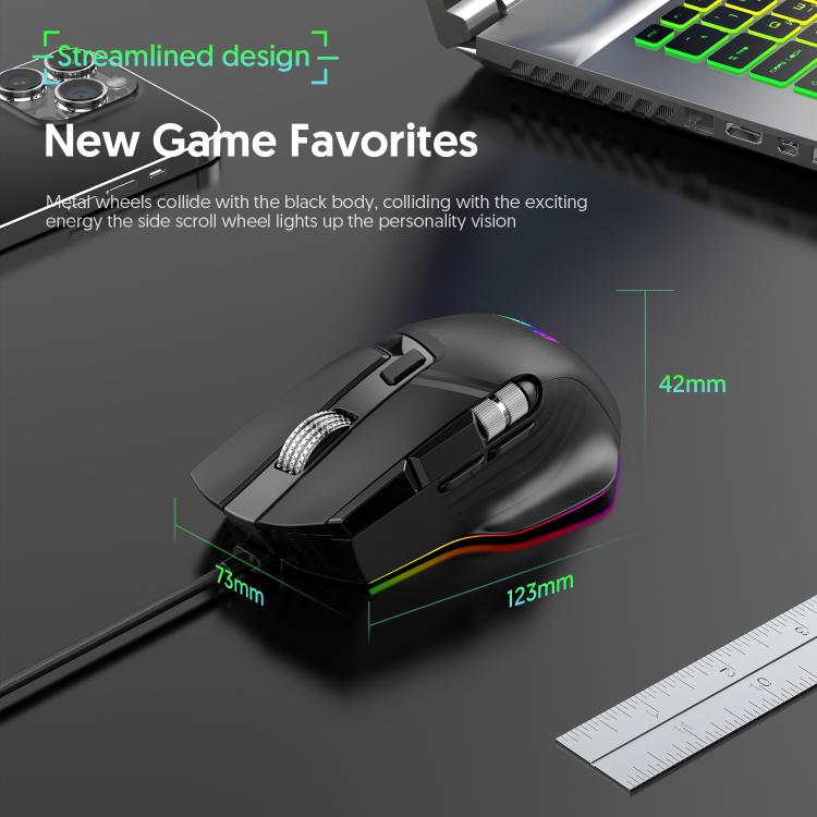 MKESPN X13 RGB Full Speed Wired Gaming Mouse 12400 DPI 10-Key Dual Scroll Wheel Swing Macro Programmable Mouse