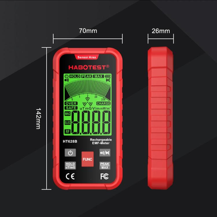 HABOTEST HT628B Multi-Field EMF Meter Rechargeable Electromagnetic Radiation Tester