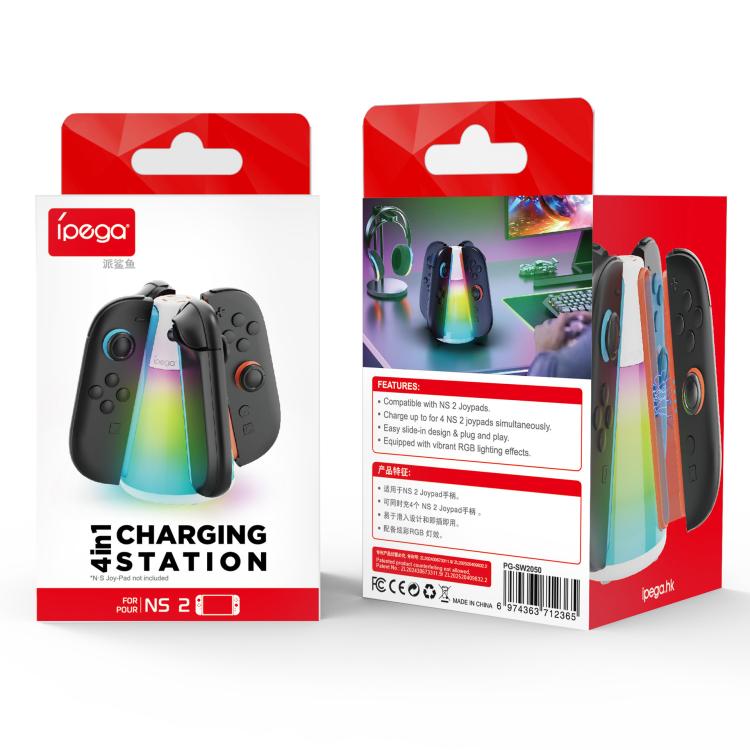 For Nintendo Switch 2 Joy-Con Controllers ipega 4-in-1 Charging Dock Quad Charger Station with RGB Light
